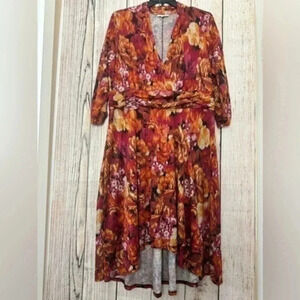 Northstyle Faux Wrap Dress Midi Knit Long Sleeve Ikat Print size 18W